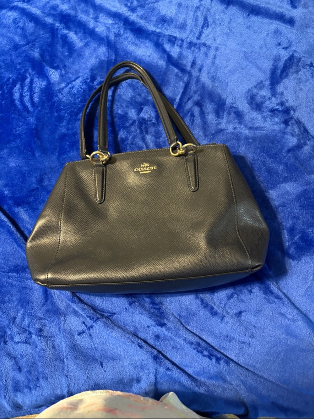Used Coach Black Pebble Leather Satchel with Gold Accent/has shoulder straps